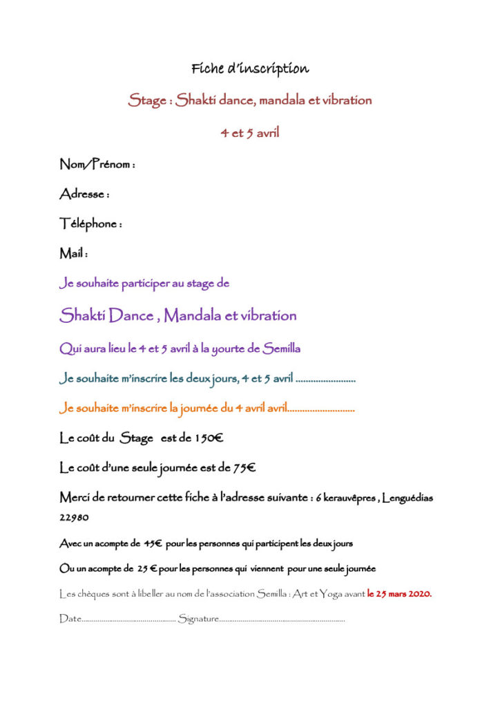 Fiche d'inscription